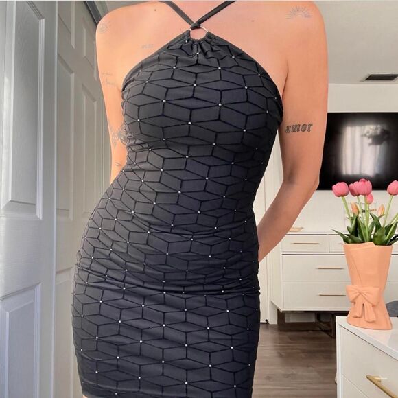 SHEIN Black Halter Mini Dress w/ Sparkle Detail – XS - Picture 6 of 8
